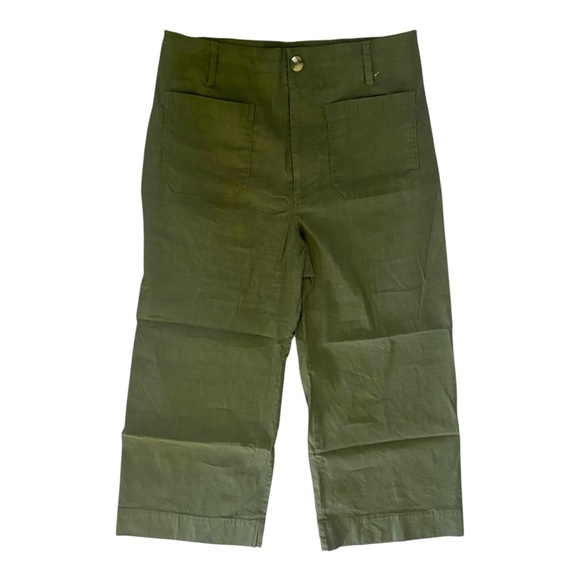 Anthropologie Maeve The Colette Wide Leg Pants Moss Green Linen Sz 33 - Picture 2 of 5